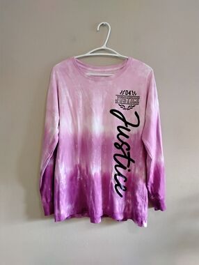 Justice Purple & Pink Tie-Dye Glitter Logo Long Sleeve Top – Size Large EUC